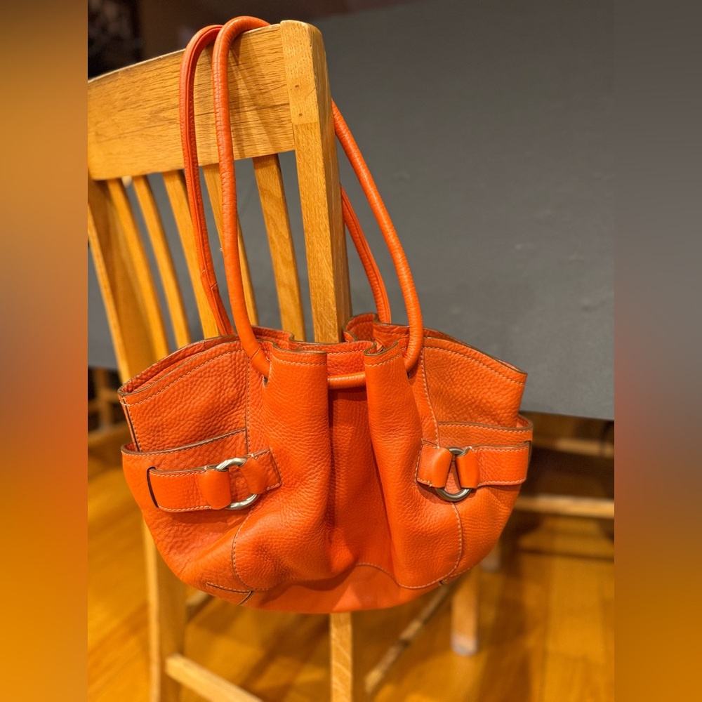 Cole Haan Burnt Orange Pebbled Leather Hobo Bag